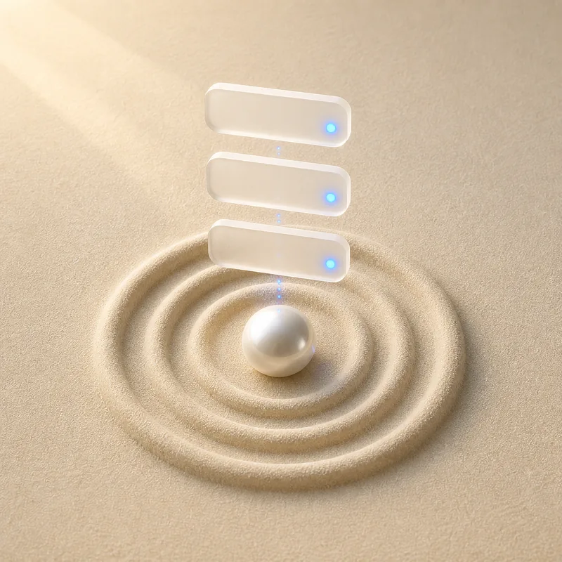 Sculptural illustration of notifications rising above a pearl in rippled sand